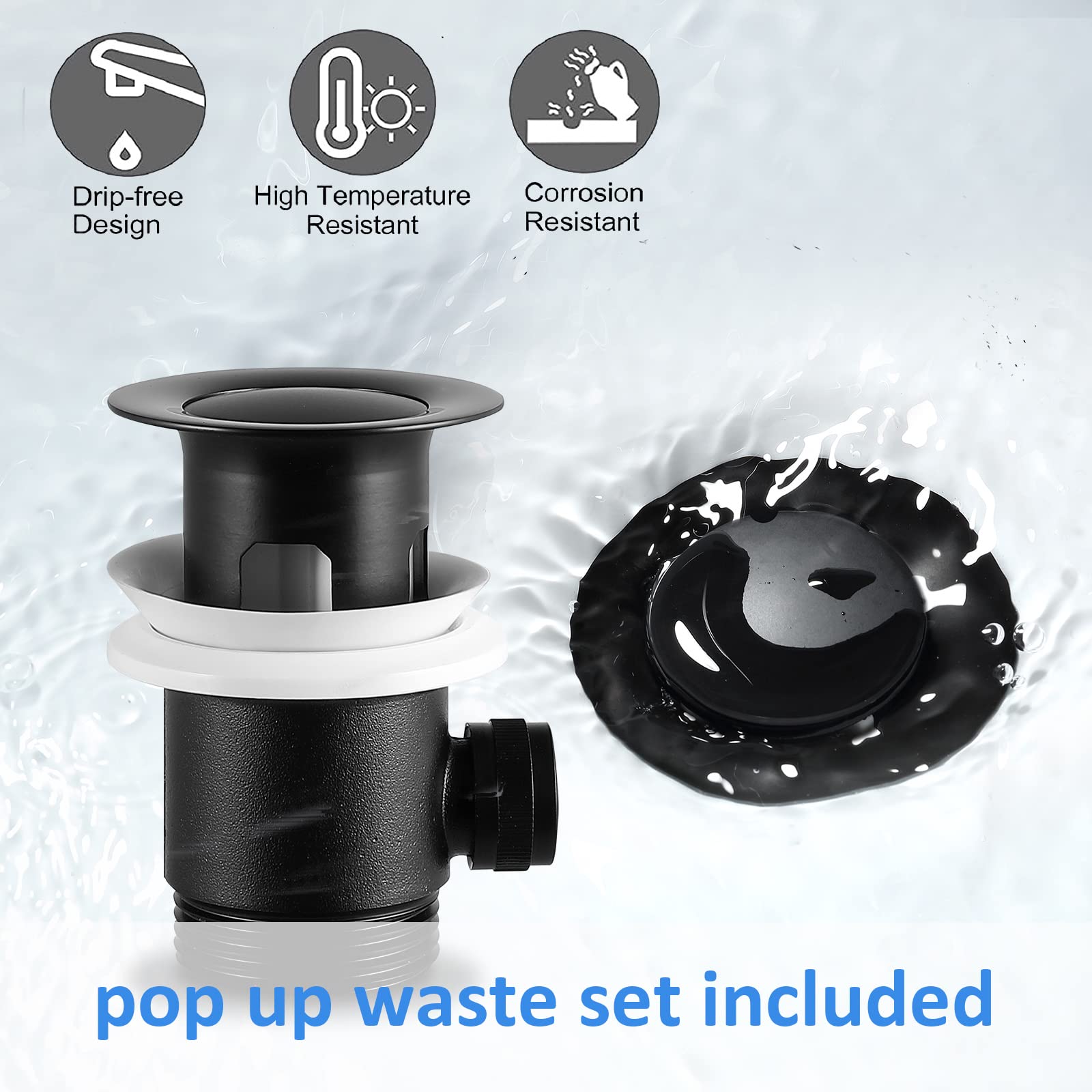 Cecipa max Mitigeur de lavabo avec levier de vidange Robinet noir de salle de bains Mitigeur de lavabo et vasque Robinet mitigeur lavabo en cuivre - 9