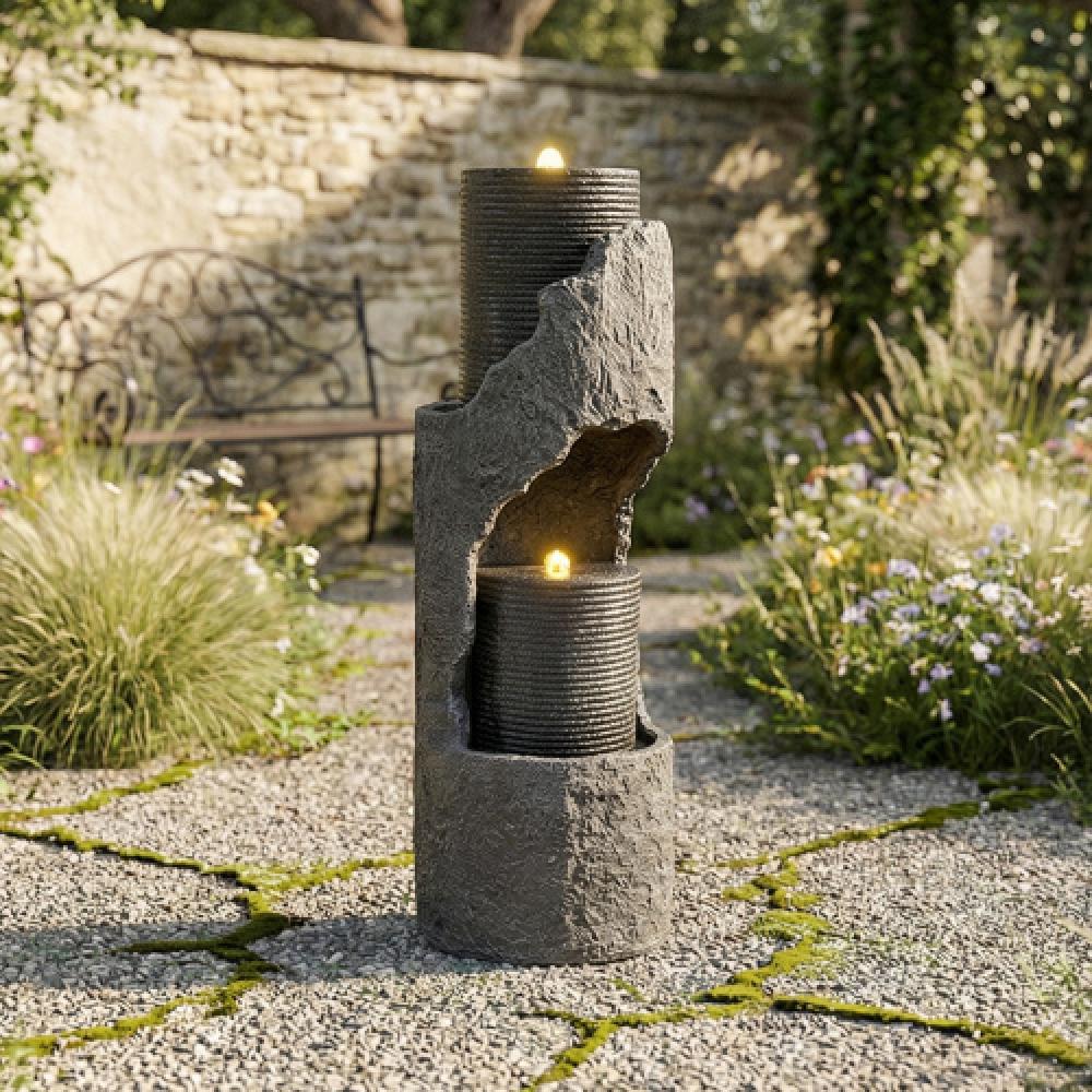 Fontaine jardin LED, pompe à eau, revêtement pierre artificielle, bassin décoratif, fontaine intérieure, jeu d’eau jardin/terrasse - 2