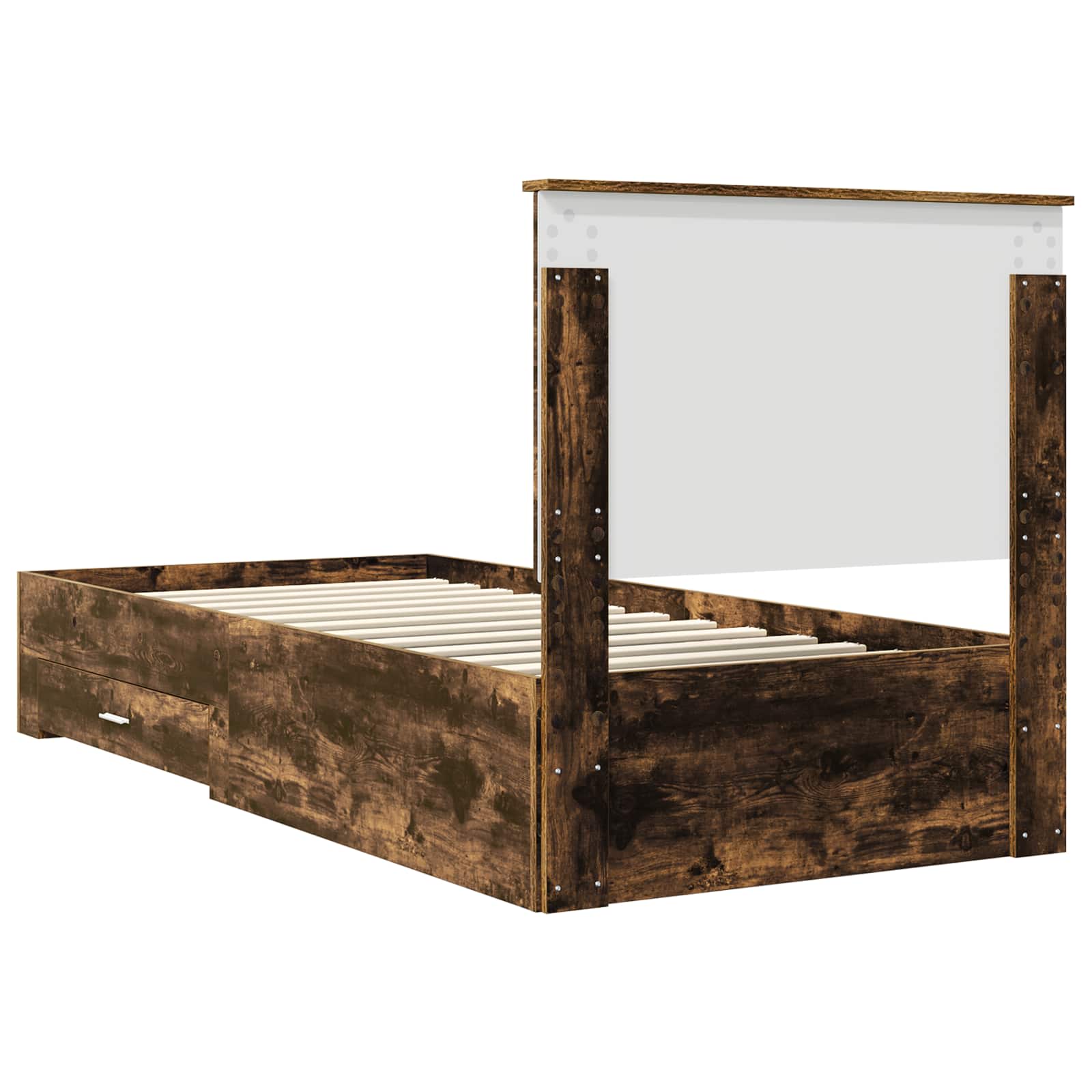 Cadre de lit chêne fumé et argent, panneau de bois, pour la chambre, 75 × 190 cm - 9