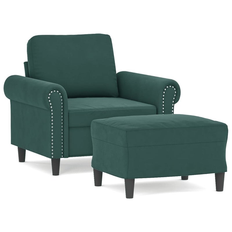 Poltroncina con Poggiapiedi Verde Scuro 60 cm in Velluto vidaXL - 2
