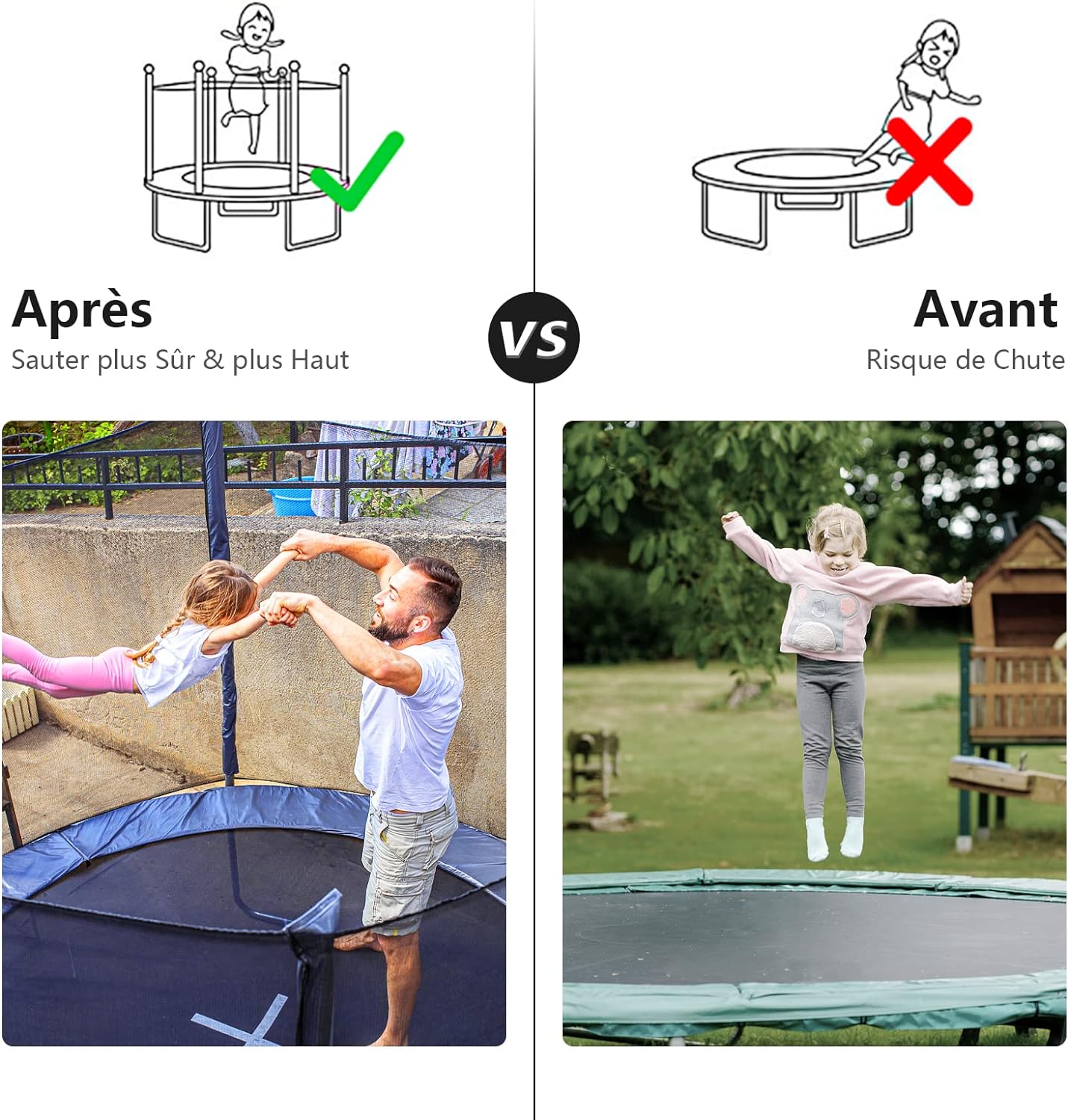 Filet de Securite pour Trampoline 305 CM, Filet de Trampoline 6 Poteaux, Resistant aux UV, Double Fermeture Eclair, Modele Bord Exterieur, Noir - 4