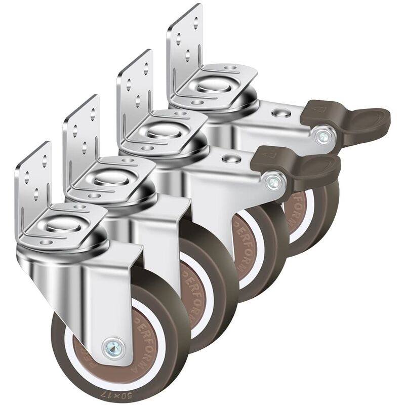 Lot de 4 roulettes (2 pivotantes freinées et 2 fixes) pour plieuse