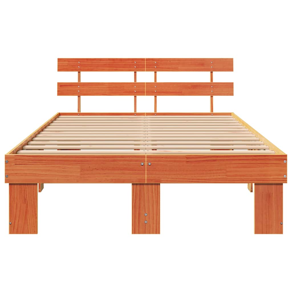 Cadre de lit avec tête de lit, pin massif, brun ciré, pour la chambre, 120 × 190 cm - 5
