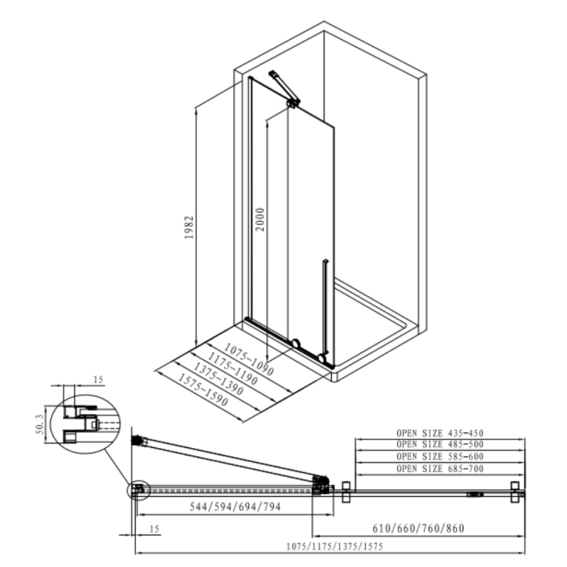 Swiss Aqua Technologies X-MOTION 200x140cm porta doccia scorrevole anticalcare con profilo nero opaco (SATBWIXM140NIKAC) - 3