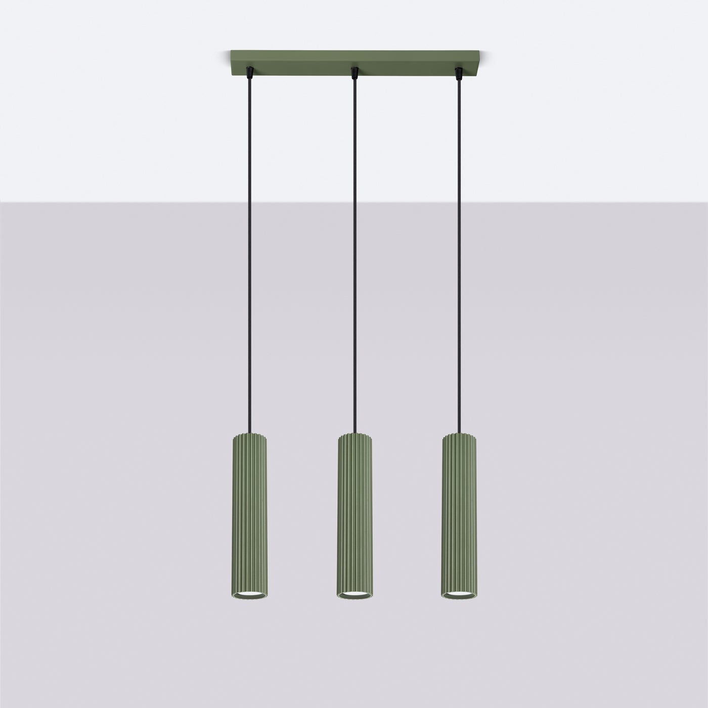 Lampa wisząca GLOOW 3L zielona oliwka LED 4000K - 45x6.5x98cm Sollux
