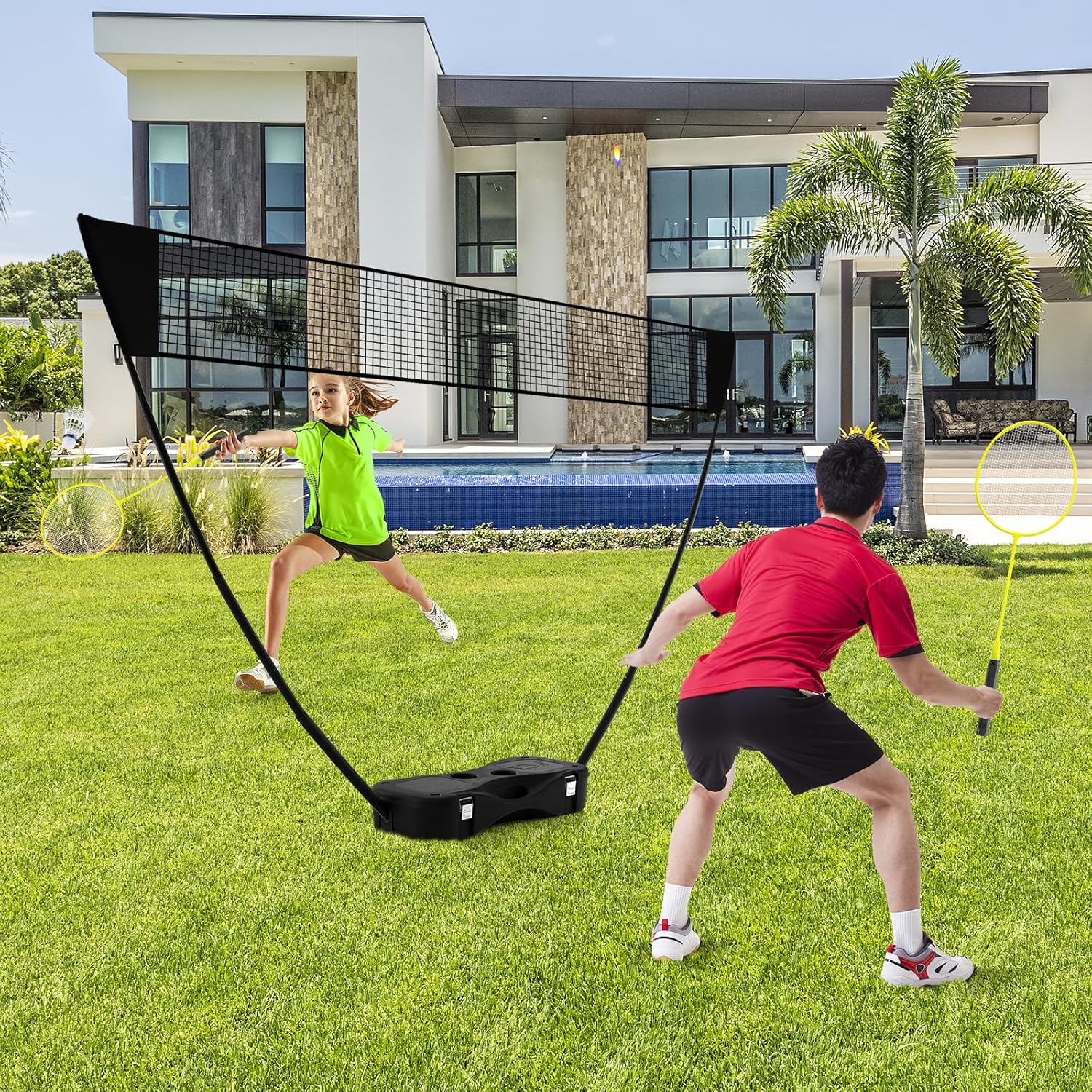 Set di Badminton con Rete, Racchette, 2 Volani e Scatola di Conservazione, Set di Badminton Portatile per 2 Giocatori da Esterno per Bambini, - 2