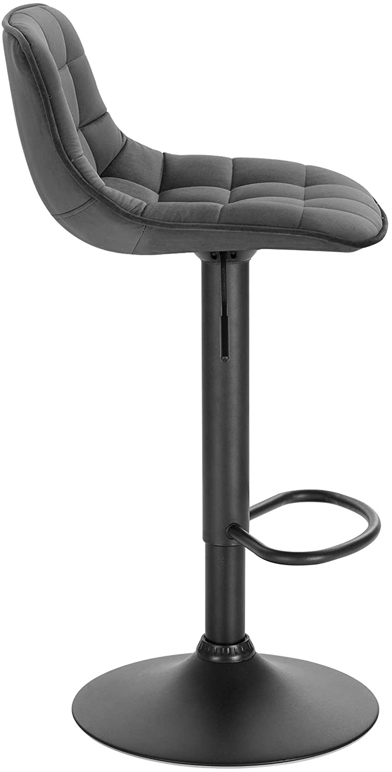 WOLTU 1 X Tabouret de Bar en velours et métal. Chaise de comptoir réglable en Hauteur et Rotatif. Gris Foncé - 2