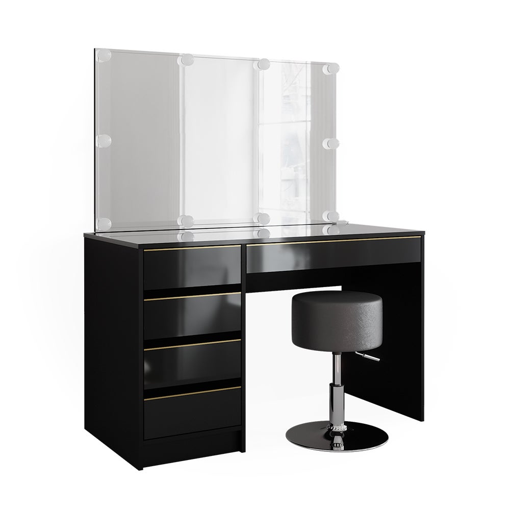 Coiffeuse avec miroir LED en bois aggloméré stratifié Noir H. 75 x l ...