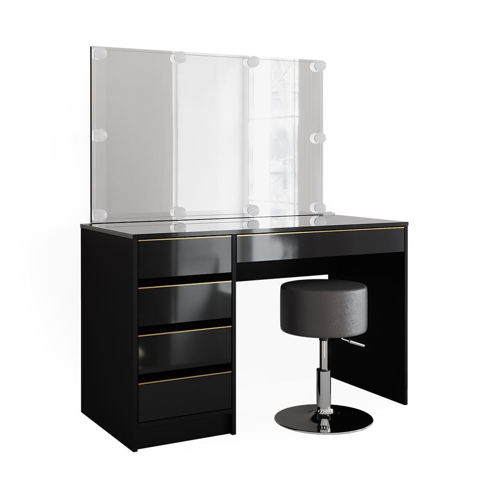 Coiffeuse avec miroir LED en bois aggloméré stratifié Noir H. 75 x l ...
