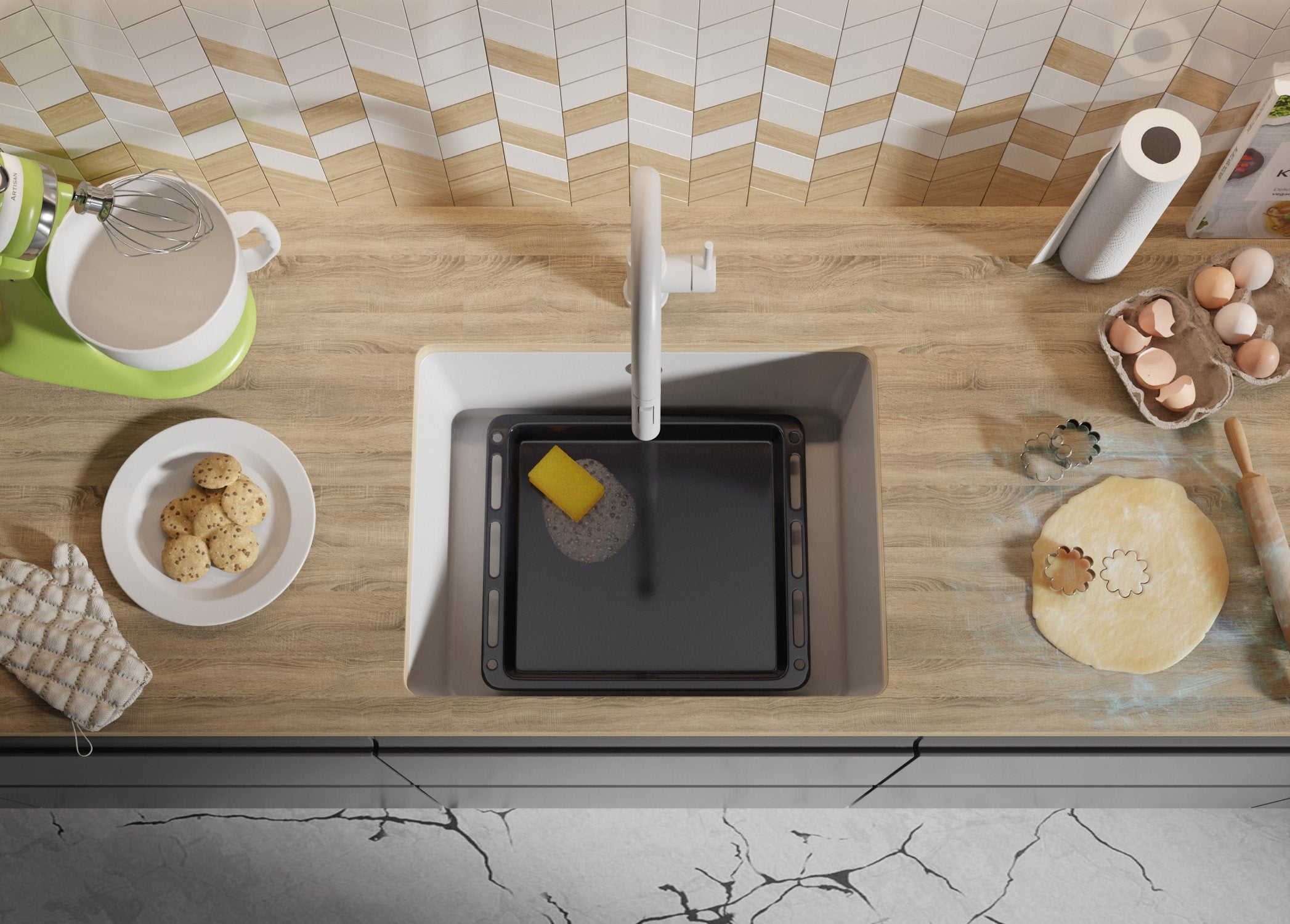 Lava-louça de encastrar Branco 56x44cm, Pia de Cozinha 1 cuba + Kit de drenagem, Pia em Granito em armários de 60cm - Veneza Easy PRIMAGRAN - 8