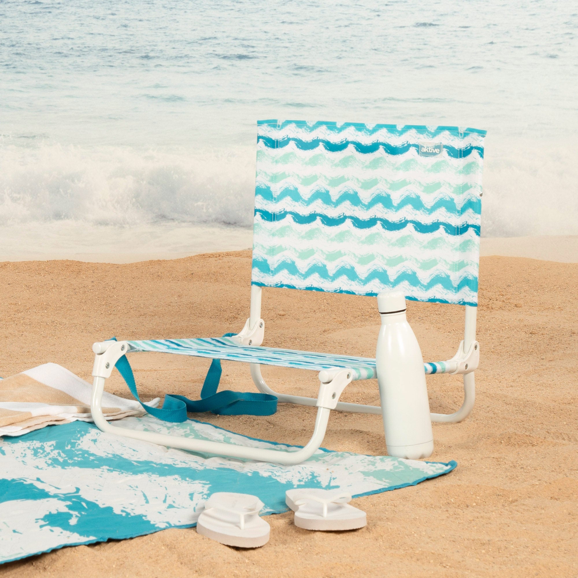 Aktive Chaise de plage basse pliante avec structure en acier et assise en polyester - 7