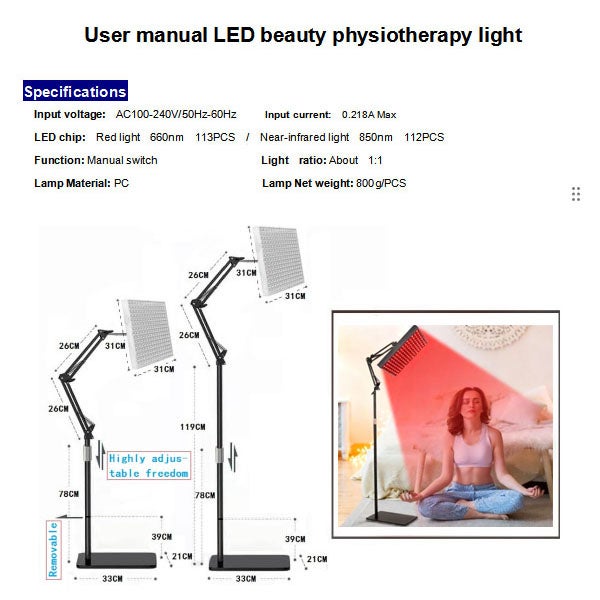 Thérapie par lumière rouge pour le corps et le visage, lampe de luminothérapie infrarouge tout-en-un LED grand panneau, support réglable - 3