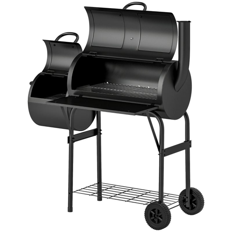 Grill węglowy ze stali 2 w 1 BBQ z wędzarnią, termometrem, kółkami i półką do ogrodu 109x60x120 cm