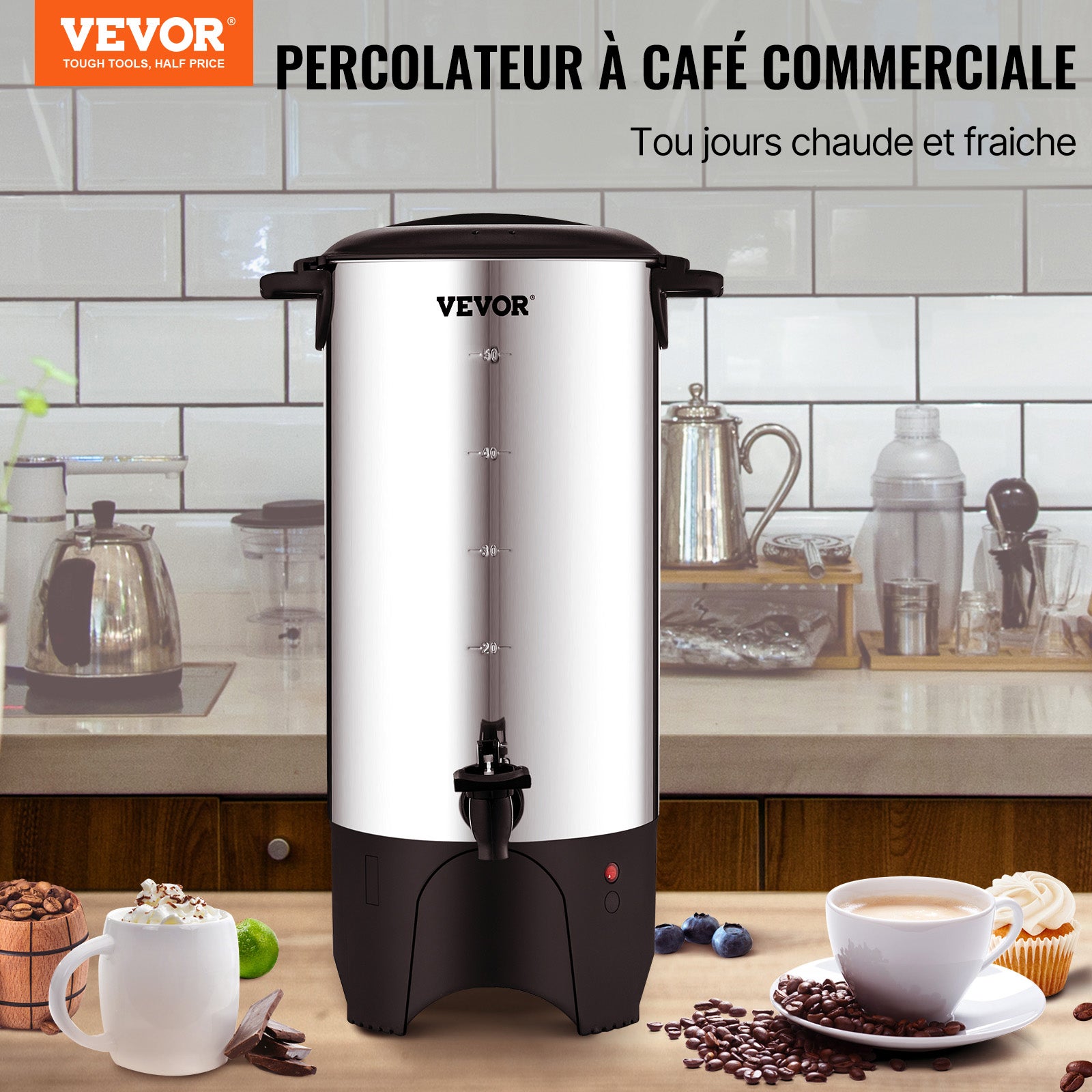 Cafetière commerciale,SucceBuy 50 tasses,acier inoxydable,grand distributeur café,1000 W,220 V,cafetière électrique pour préparation rapide - 4