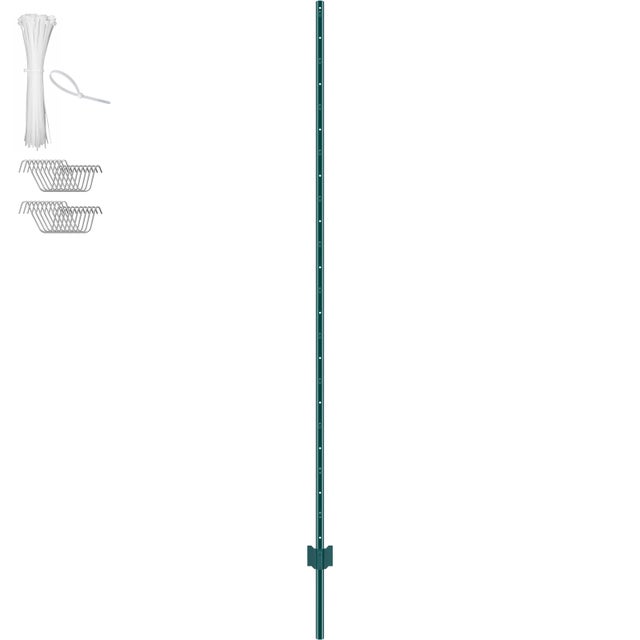 Lot de SucceBuy 10 poteaux de clôture en T verts de 7 pieds Clôture extérieure robuste Essentia,7 pieds,fabriqués en acier au carbone Q235 de 2 mm
