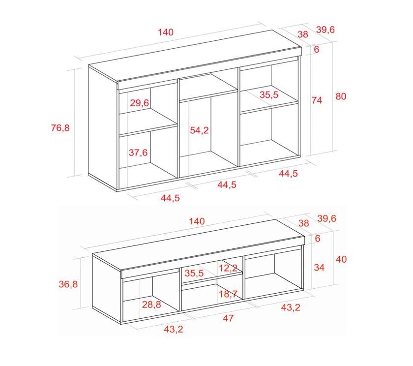Ensemble Naturale Buffet-Meuble TV 140 couleur Chêne et Noir - 5