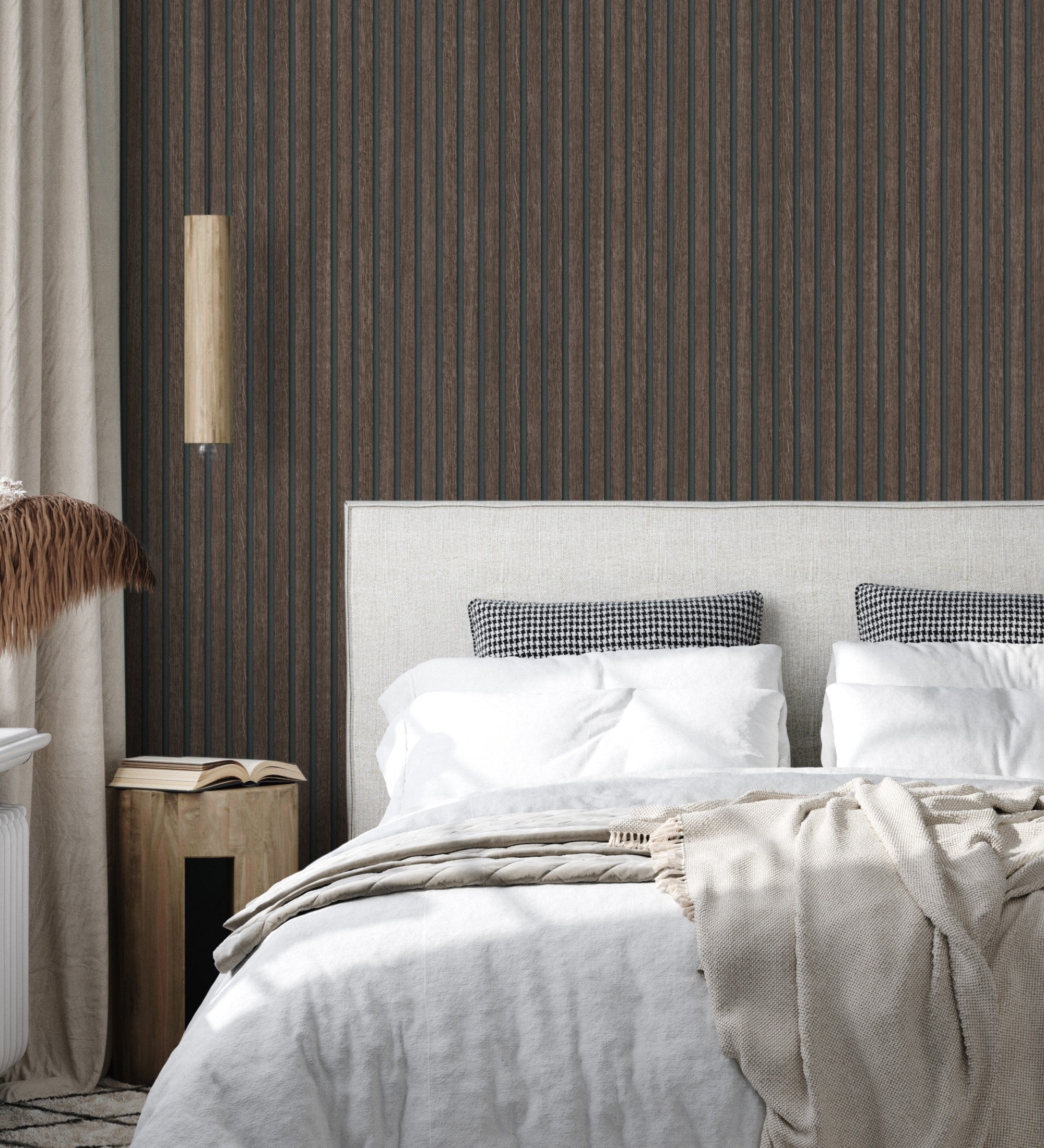 Papel pintado de listones de madera ébano imitando el diseño de palillería - lance wood line 682663 de gaulan - rollo de 10 m x 0,53 m