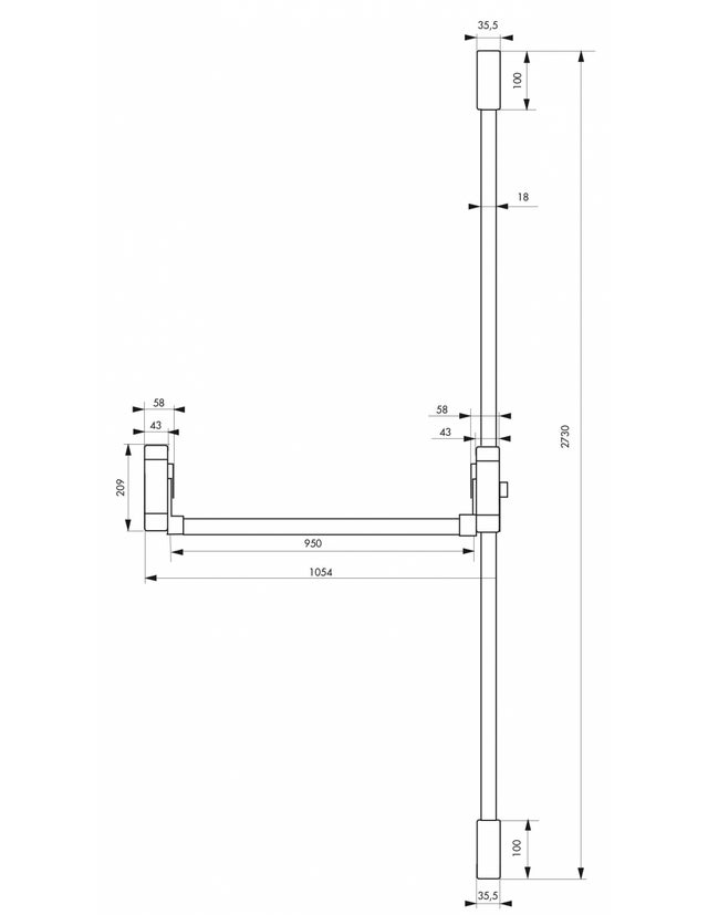 Serrure Anti-panique 3 points haut et bas réversible laqué blanc porte maxi 1150 mm Thirard