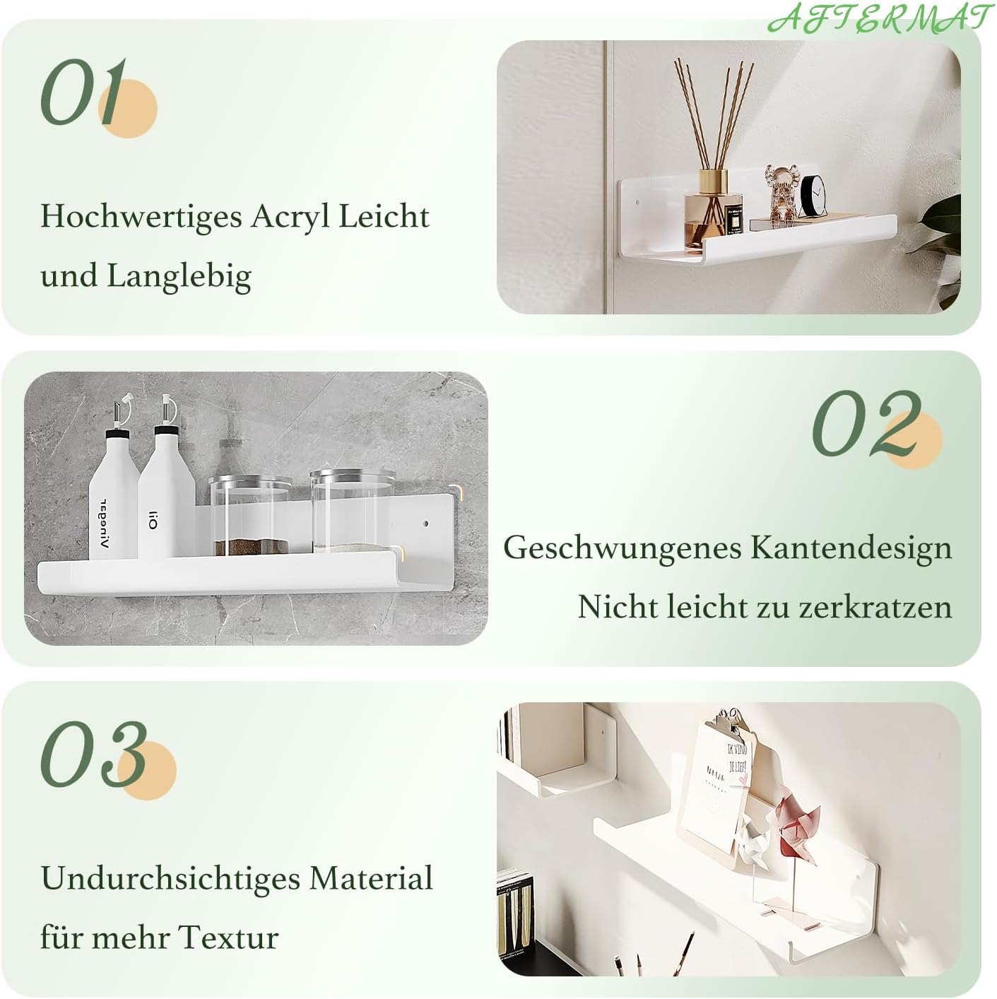 3 Étagères Murales Flottantes, Support D'Arrière-Plan Mural Sans