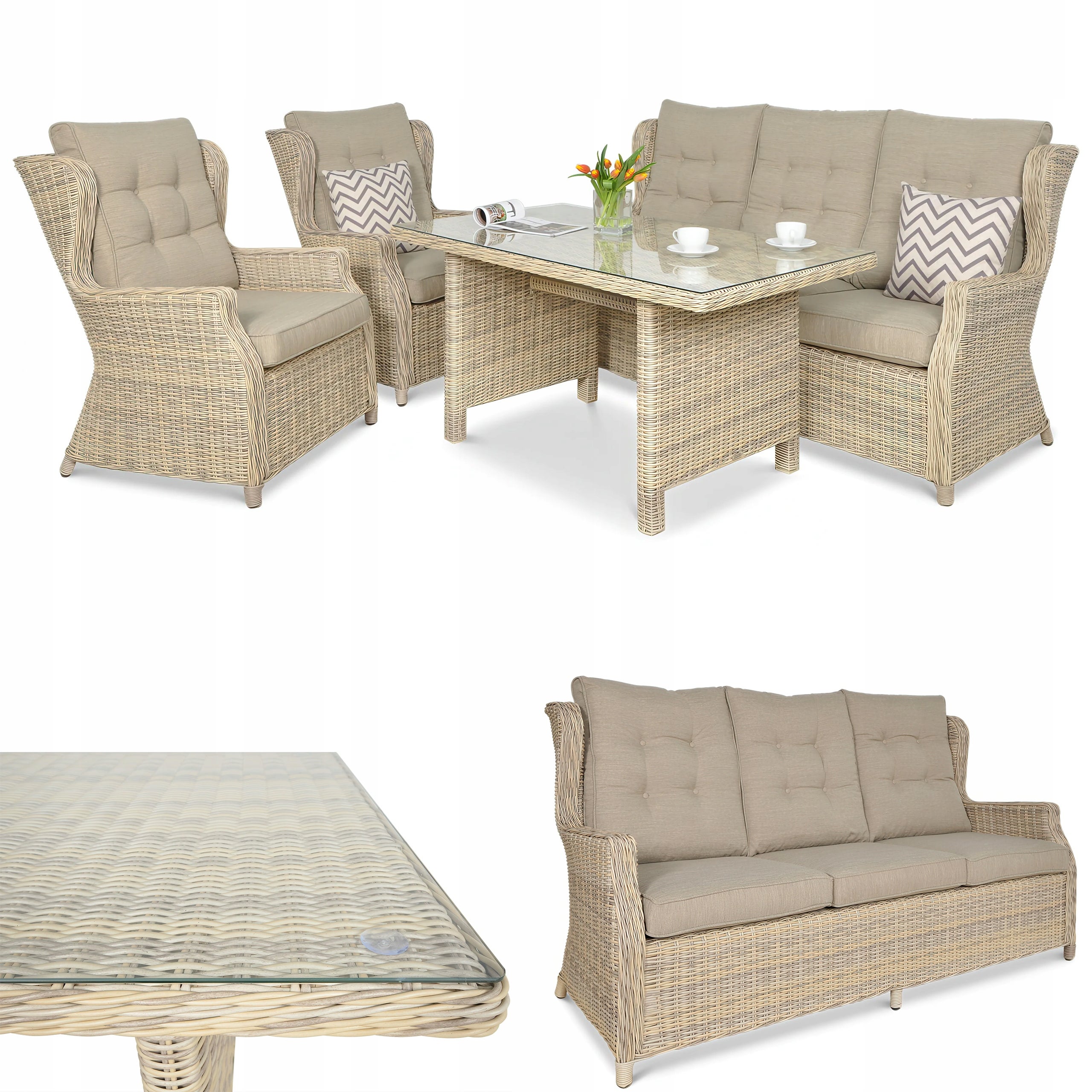 Zestaw Mebli Ogrodowych Technorattan TRIVENTO Sofa 2xFotel Stół beżowy 1 szt