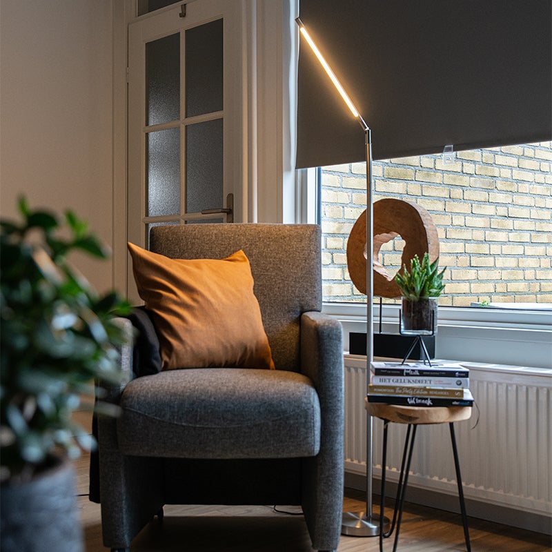 Qazqa moderne lampadaire - Berdien Fl - acier, led intégrée 6w incluse, Integrated led, dimmable, 163cm, idéal pour le salon - 2