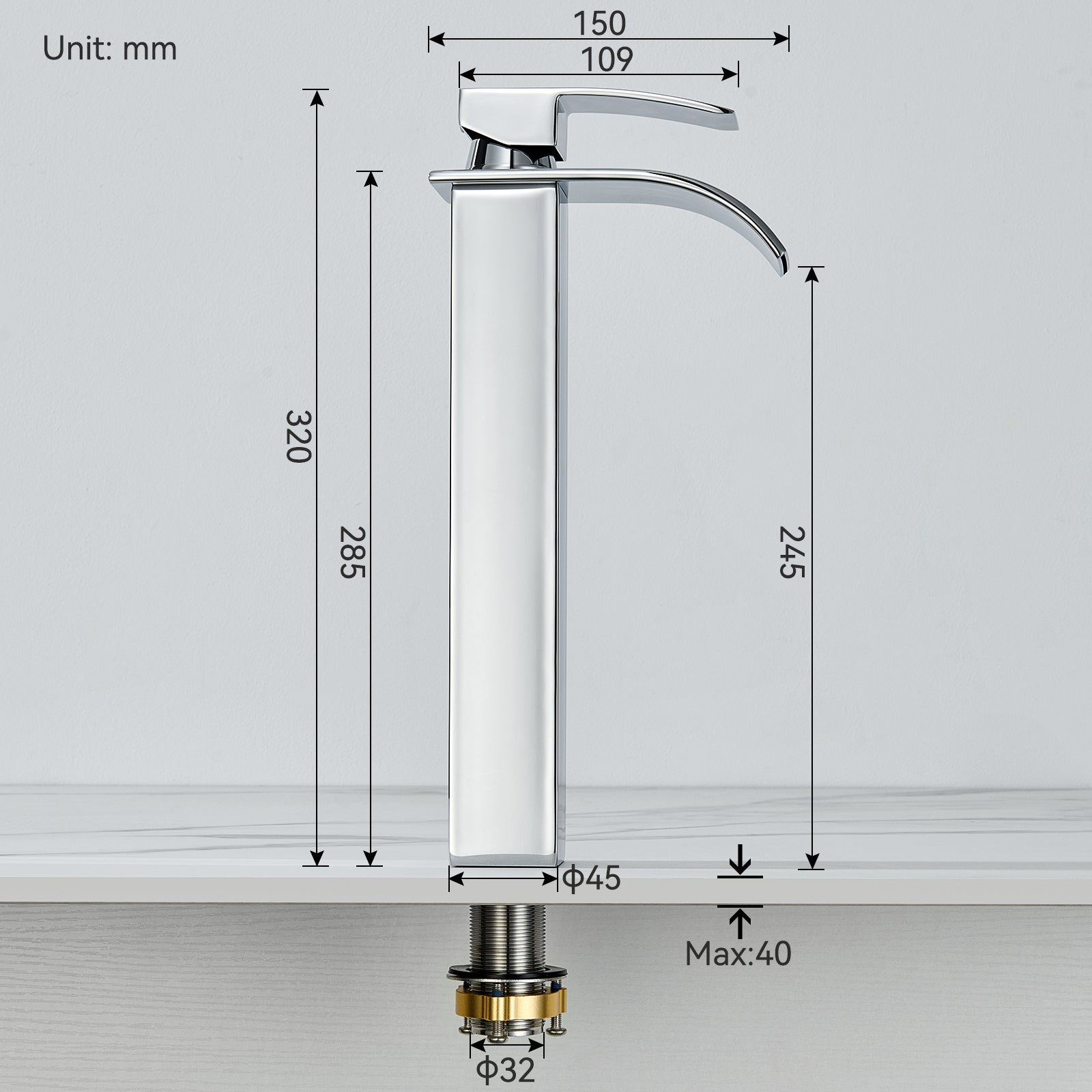 CECIPA MAX Mitigeur de lavabo bec haut Robinet de lavabo en Cascade mitigeur lavabo salle de bain chrome L - 6