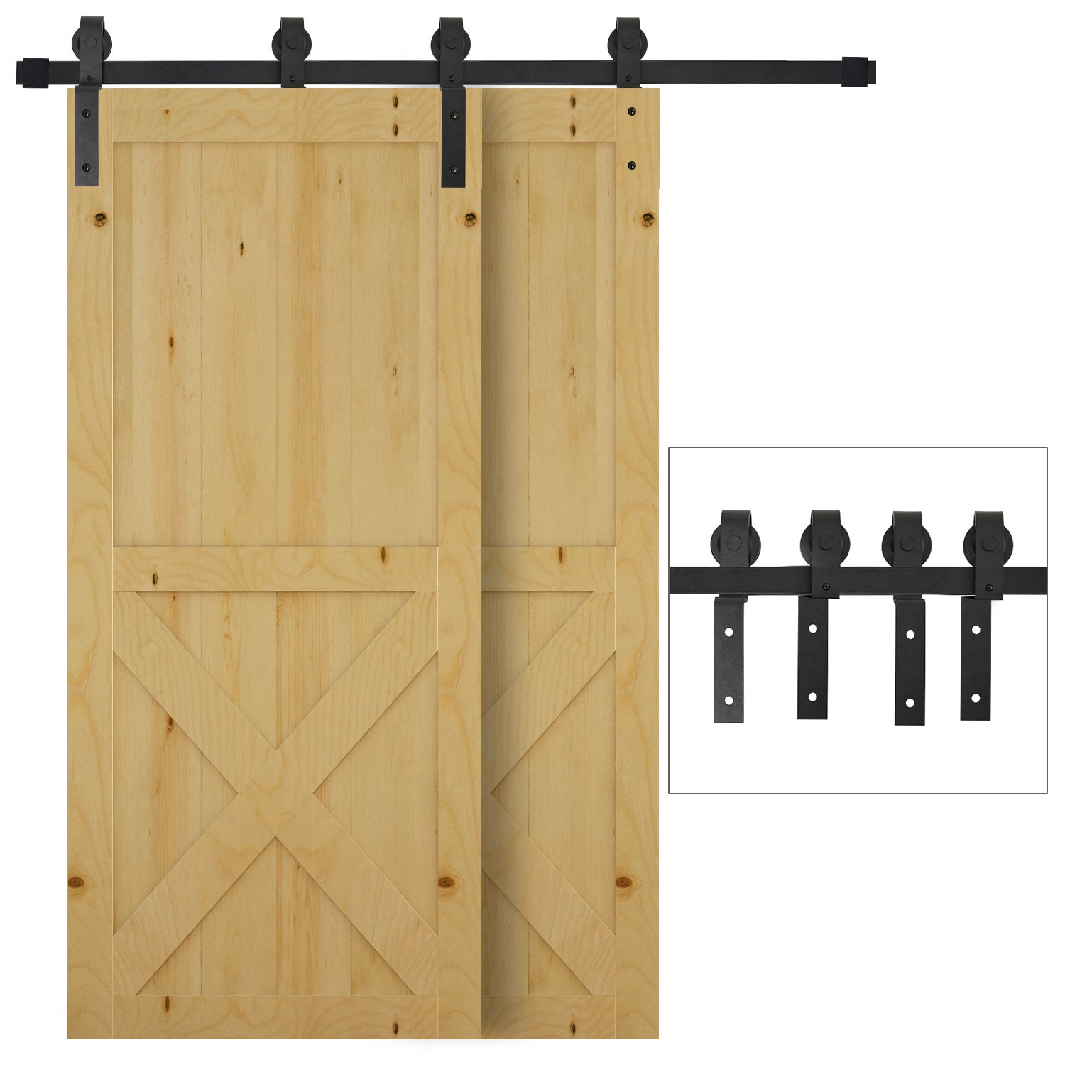 Système de porte coulissante pour portes coulissantes en bois, rail avec 9 accessoires, acier au carbone, noir - 4