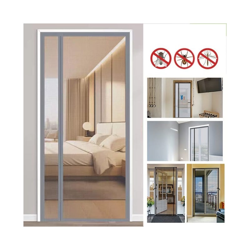 Drzwi ekranowe magnetyczne - otwierane z boku - zamykane na magnes, drzwi przeciw owadom, bez użycia rąk, zasłony drzwiowe, szare, 95 x 210 cm