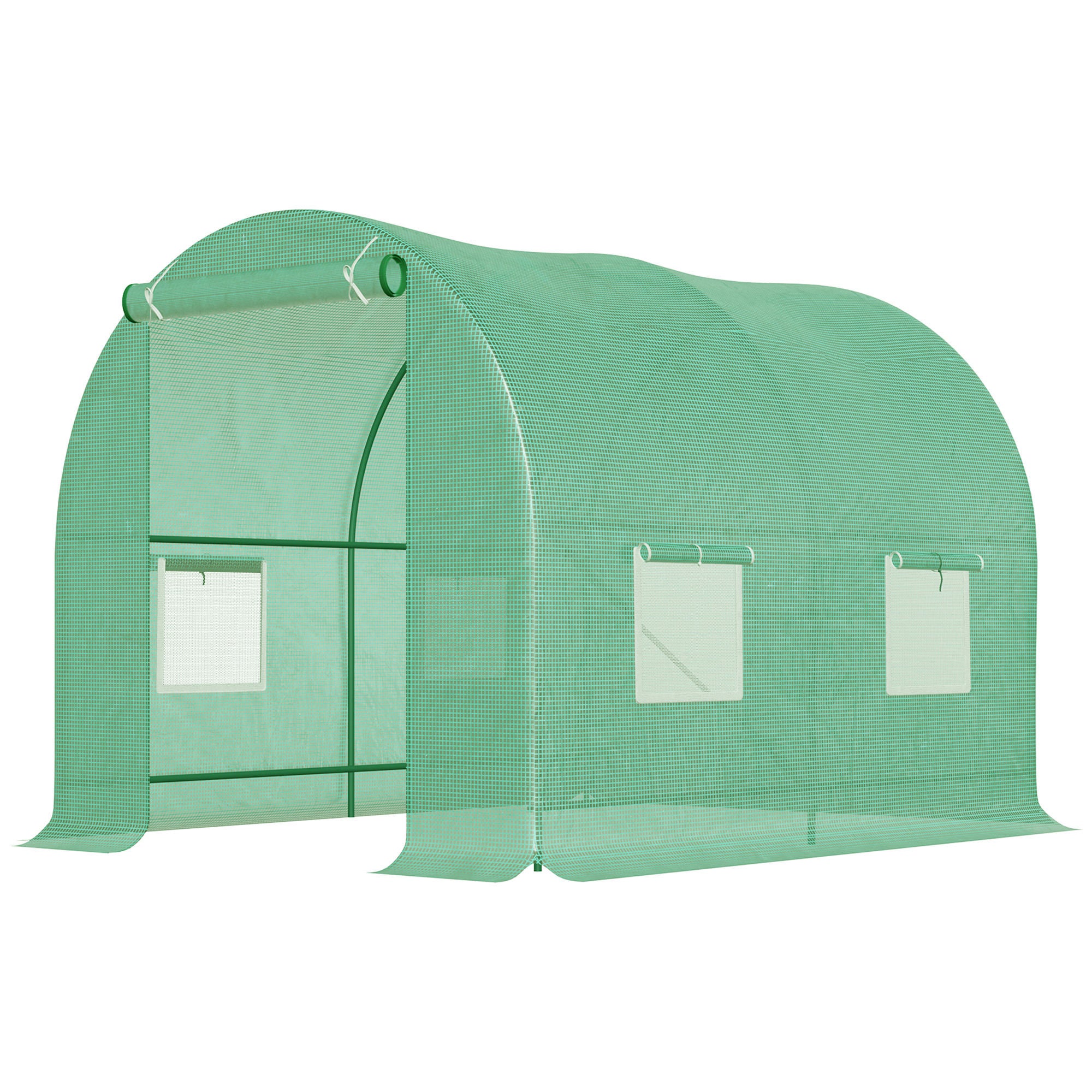 Serre de Jardin Tunnel 5 m² 2,5L x 2l x 2H m Acier renforcé Ø 1,8 cm + PE Haute densité 140 g/m² fenêtres Porte déroulante Vert - 2