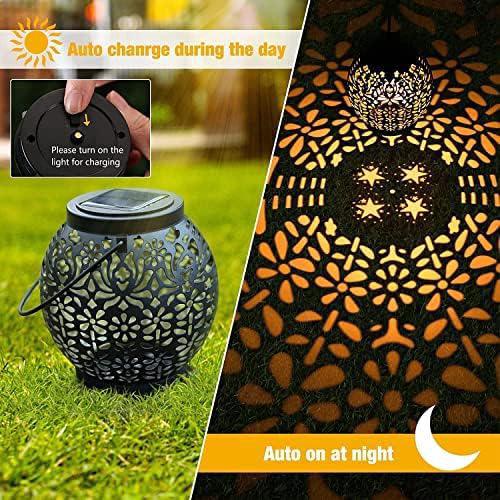 JOYCREATOR Lanterne Solari Per Esterno – 2 Pezzi, Design Retrò Verde E Oro Con Motivo Paisley, IP65 Resistente Alle Intemperie, Luce Automatica Per Giardino - 5