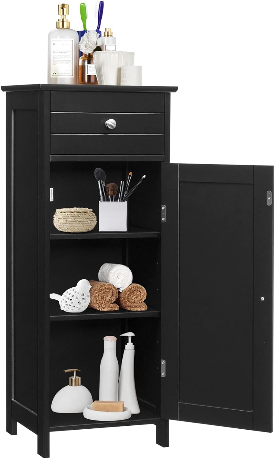 Armadio Pensile Con Specchio GIANTEX 2 Ante - 56x13x58 Cm, Nero, Con Ripiani Regolabili Per Bagno E Camera