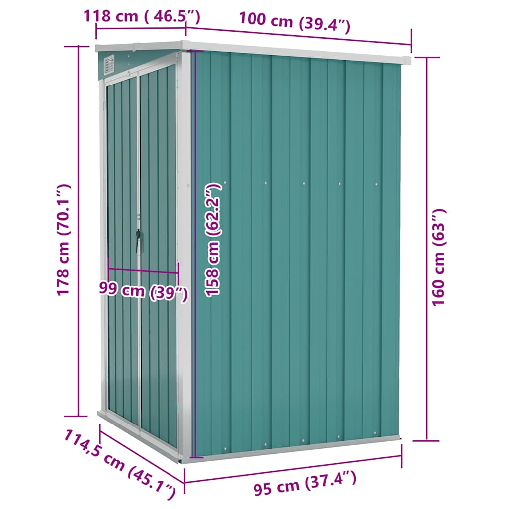 Caseta de jardín pared acero galvanizado verde 118x100x178cm vidaXL - 3