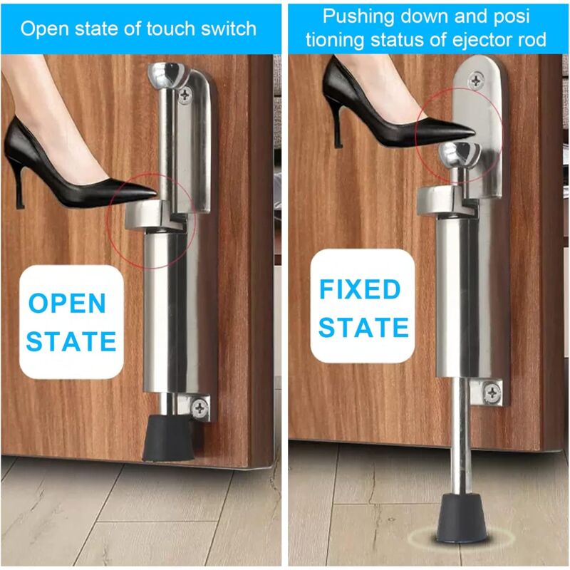 Arrêt de Porte avec Commande au Pied Réglable Bloque Porte Sol Inoxydable Butée de Porte Ressort avec Vis Support de Stop Porte (Argent) - 4