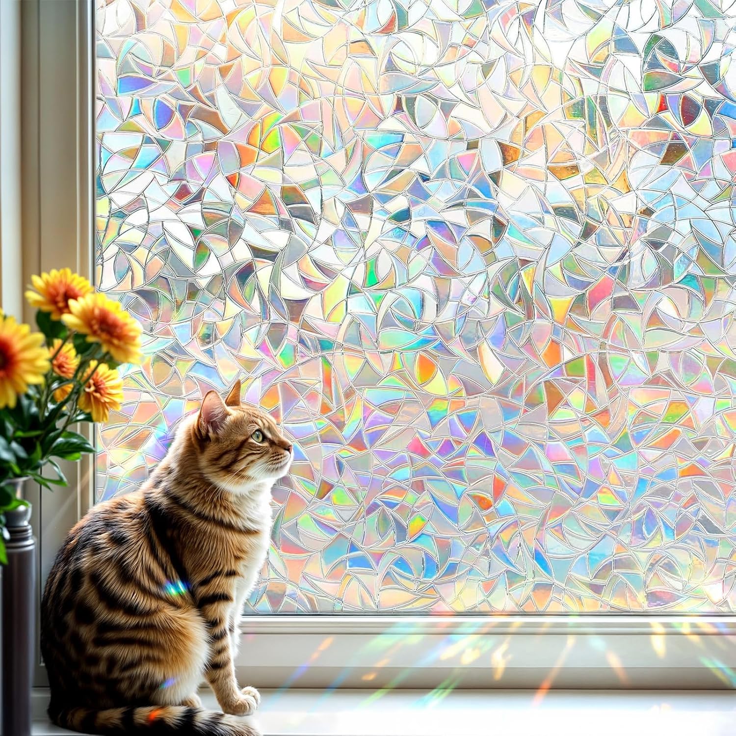 Folia okienna z efektem tęczy, 30x200 cm, elektrostatyczna, anty-ultrafioletowa, dekoracyjna i zapewniająca prywatność, idealna do biur i salonów
