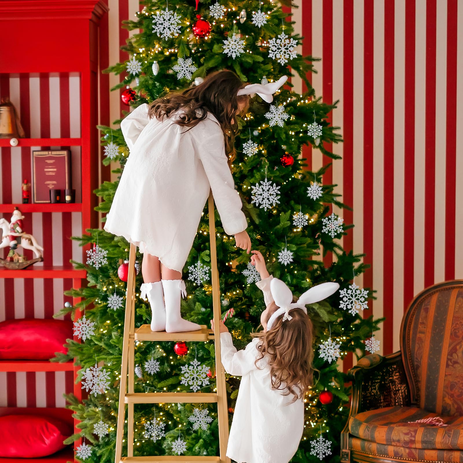 Ornements de flocon de neige de noël en argent, 36 pièces, ornements de flocons de neige à paillettes pour décorations d'arbre de noël - 2