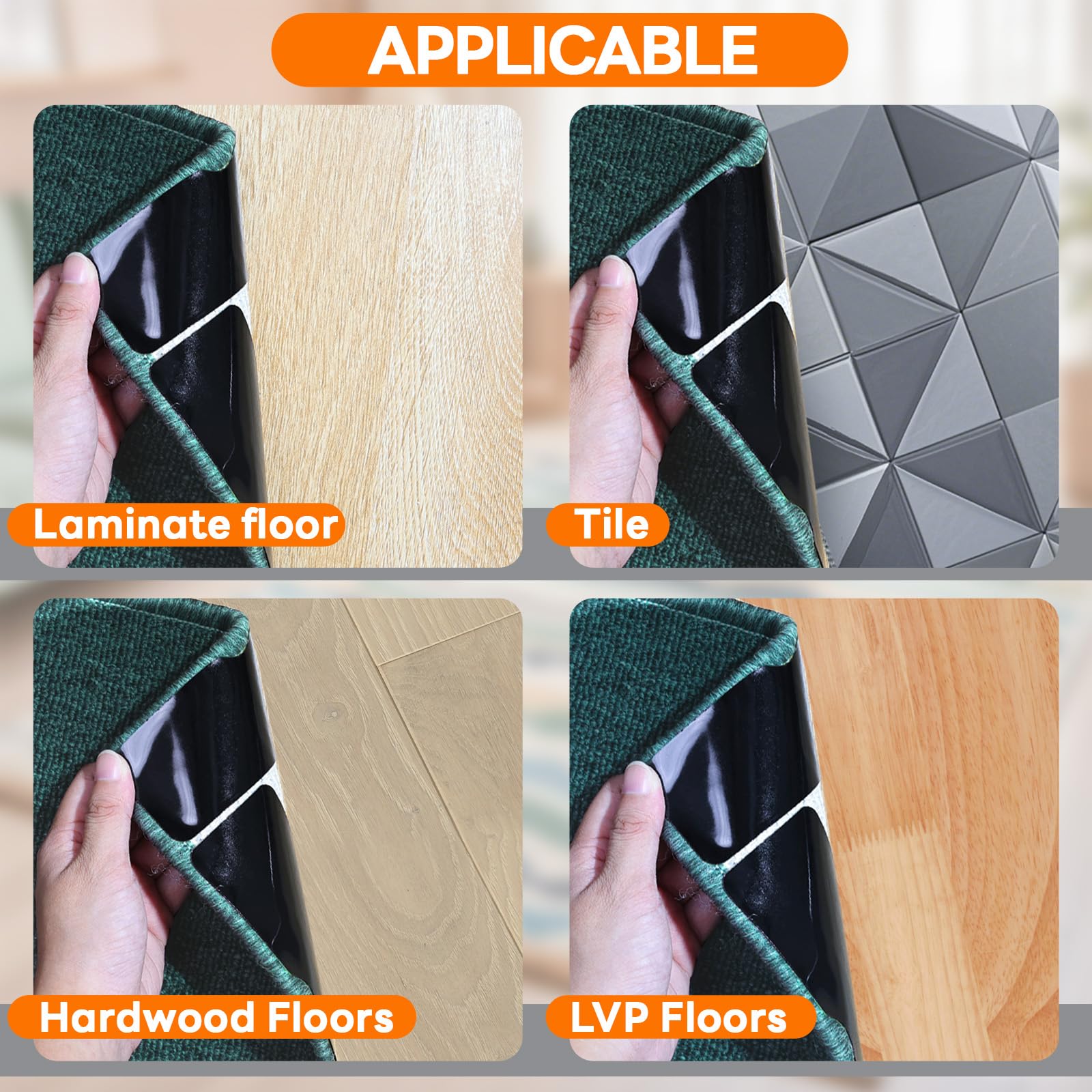 8 patins antidérapants pour tapis, réutilisables, double face, adhésifs puissants pour tapis - 6