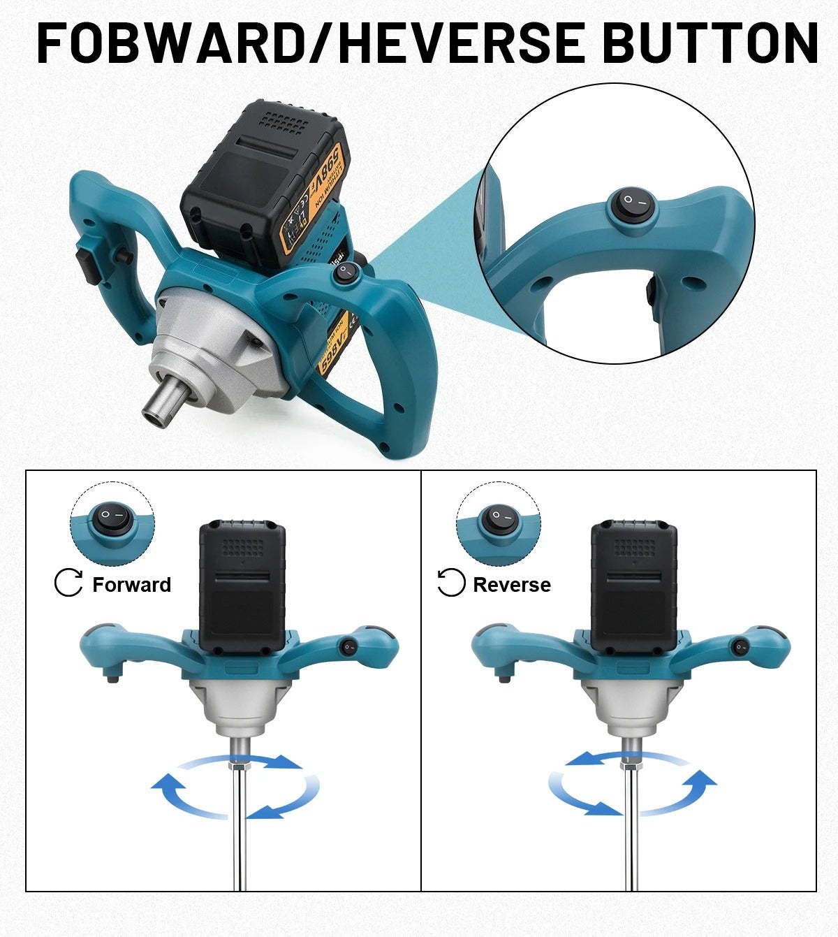Mélangeur électrique sans fil pour béton, mortier et plâtre, à 6 vitesses, avec moteur sans balais, compatible avec les batteries Makita 18 V. - 9