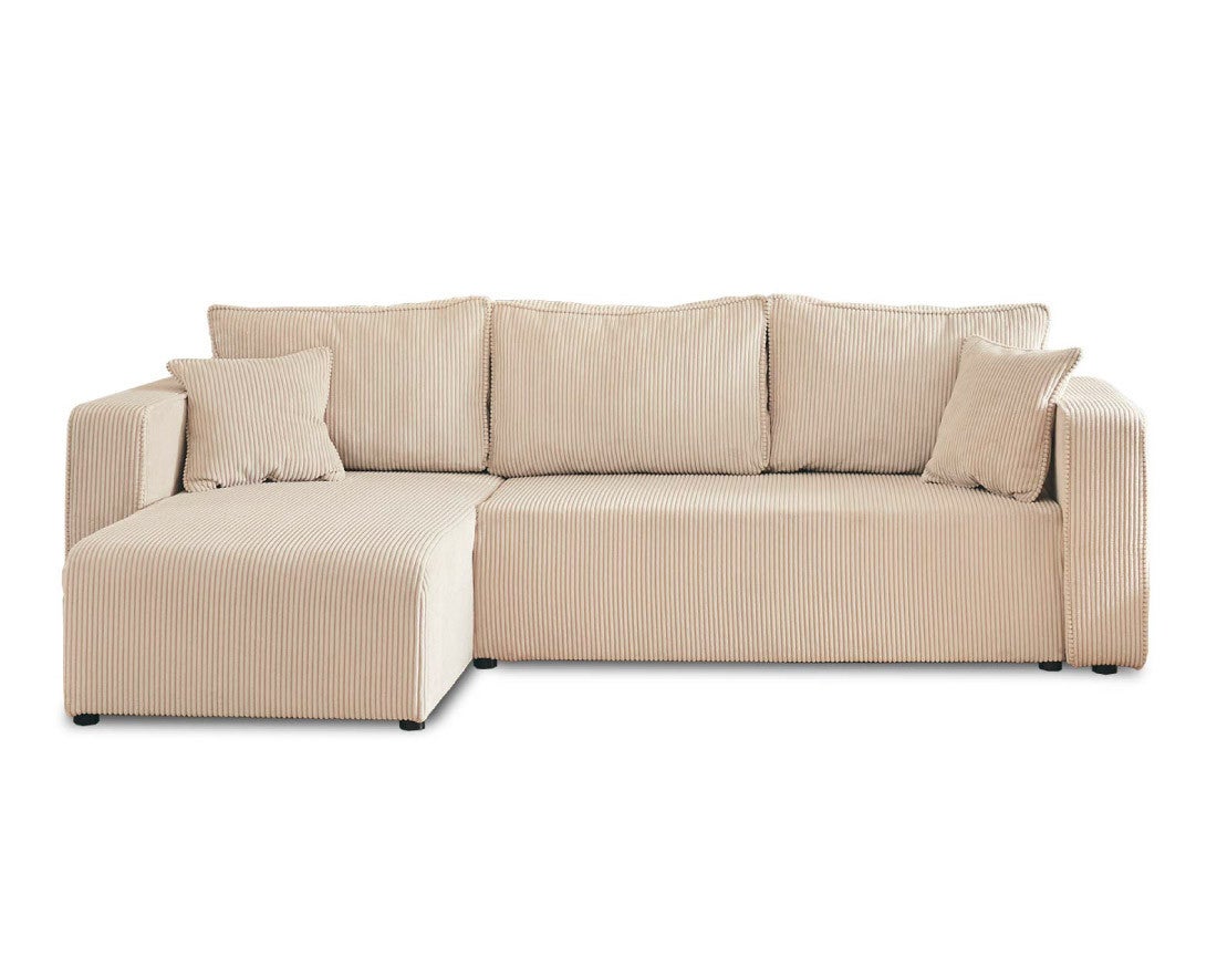 Canapé d'angle réversible convertible 4 places en velours côtelé beige - TOPAZE - Best Mobilier - 7