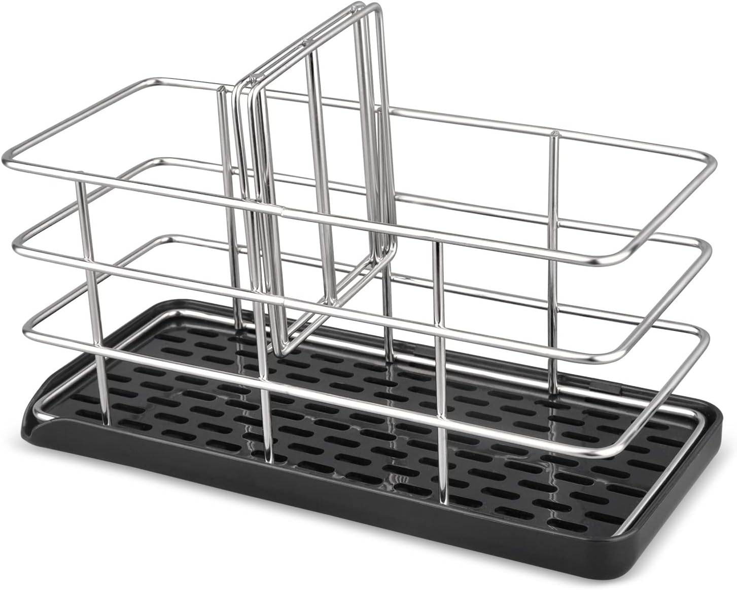 Stojak na gąbkę do zlewu kuchennego, uchwyt na gąbkę kuchenną, czarna stal nierdzewna