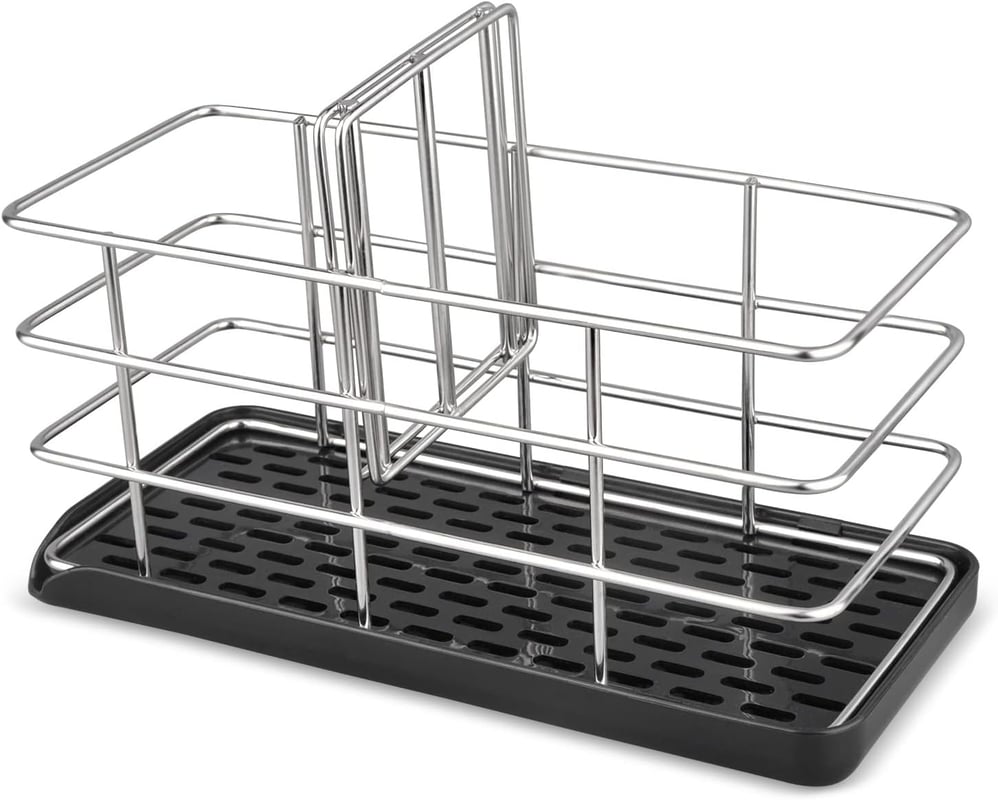 Stojak na gąbkę do zlewu kuchennego, uchwyt na gąbkę kuchenną, czarna stal nierdzewna