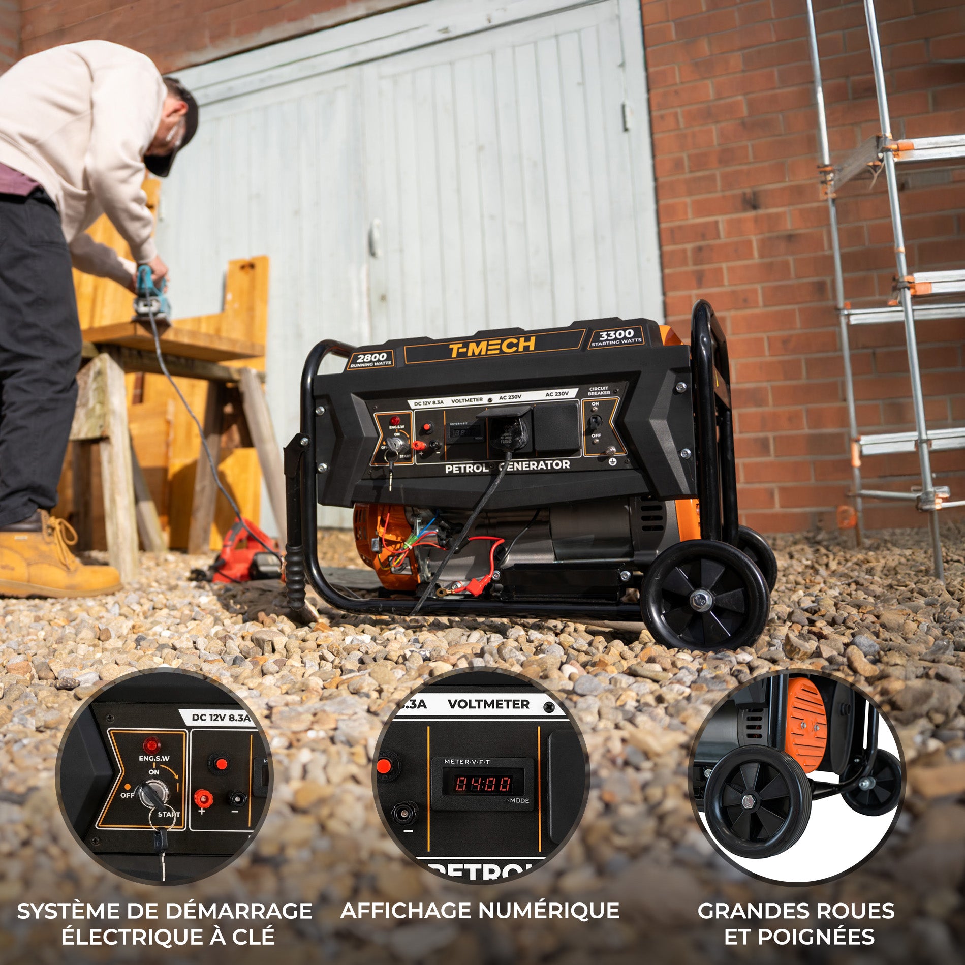 Générateur à Essence Portable Groupe Éléctrogène Genset Monophasé 3300w 7CV 12 L 4 Temps 210cc Sortie 230v AC 12v DC - 2