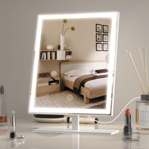 Miroir Maquillage LED COSTWAY - Lumière 3 Couleurs, Grossissement 5X, Rotatif 360° - Alimentation Secteur