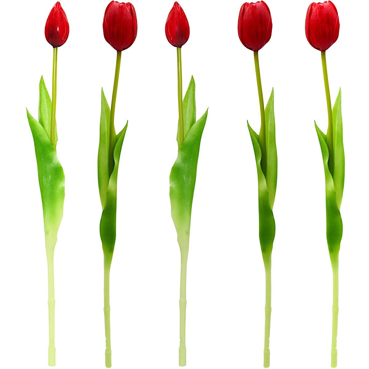 Sztuczny bukiet tulipanów czerwonych 39 cm - kwiaty dekoracyjne do wazonu 5 sztuk