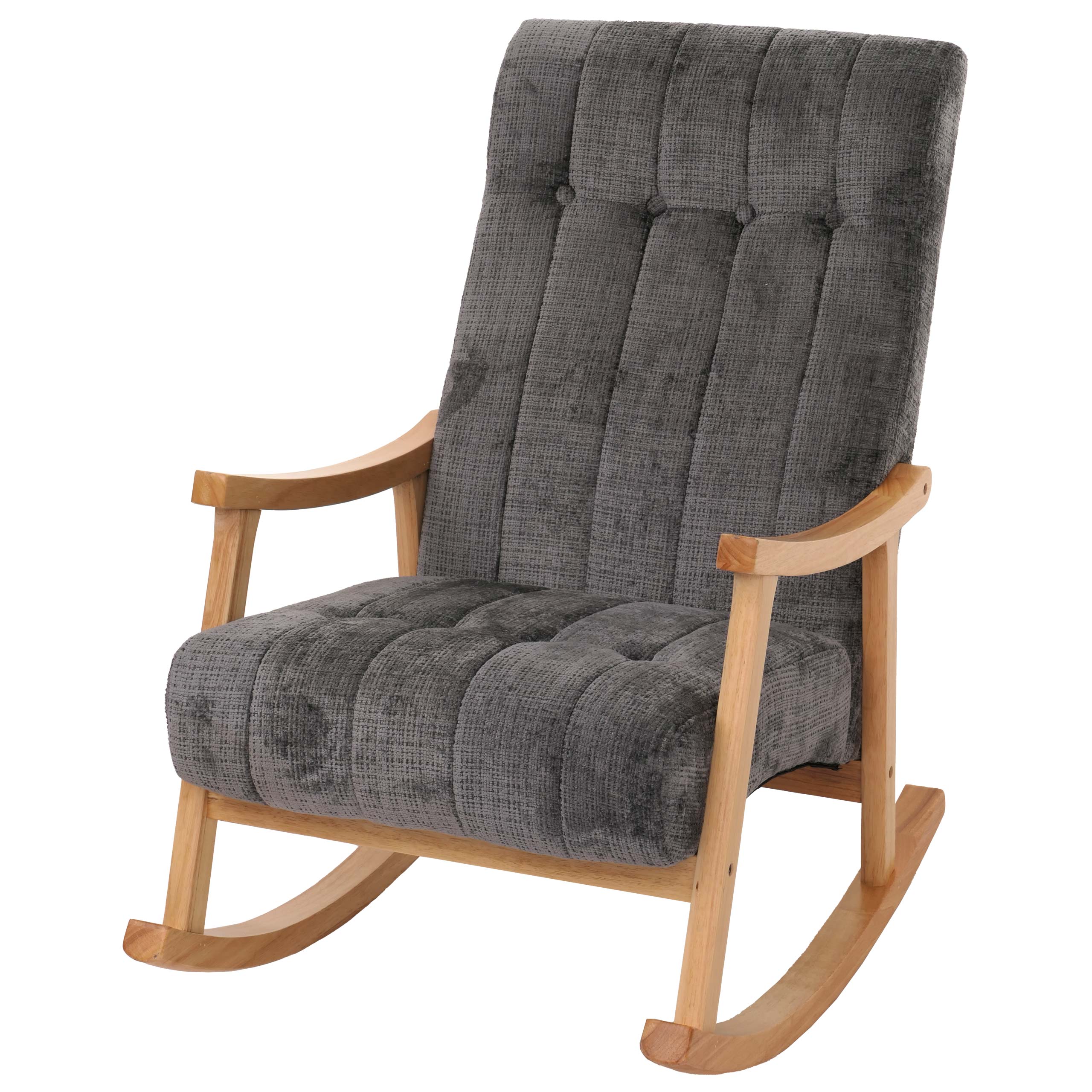 Fotel bujany HWC-K10, fotel relaksacyjny, drewno MVG tkanina/tekstylia szenilowe (465 g/m²) ~ ciemnoszary, stelaż naturalny