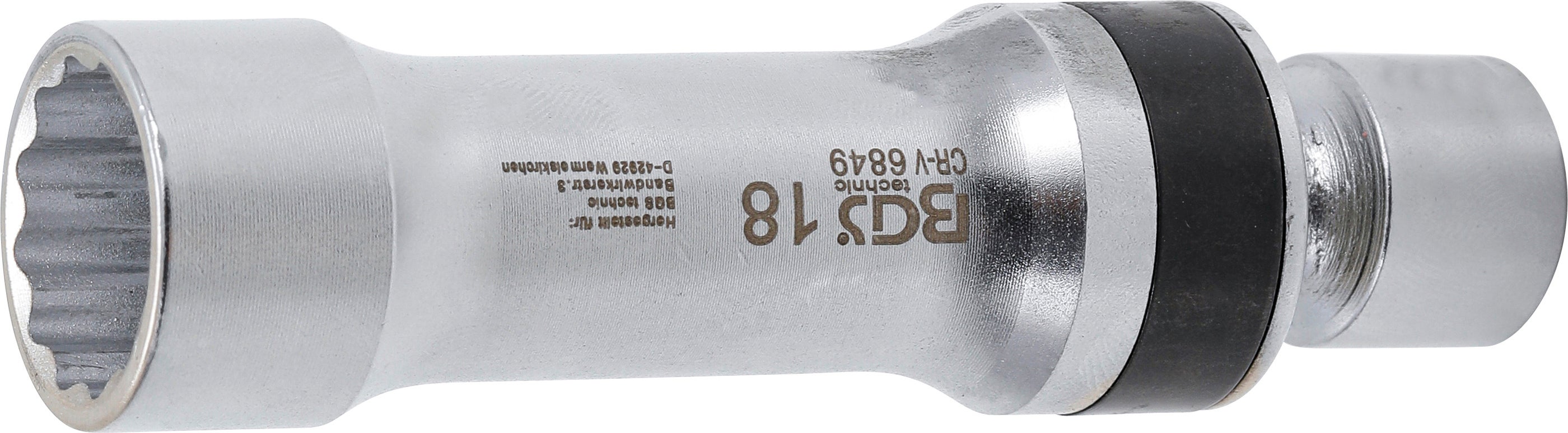 BGS Klucz nasadowy przegubowy do świec zapłonowych dwunastokątny ze sprężyną ustalającą Napęd kwadrat wewnętrzny 10 mm (3/8") SW 18 mm - 6849