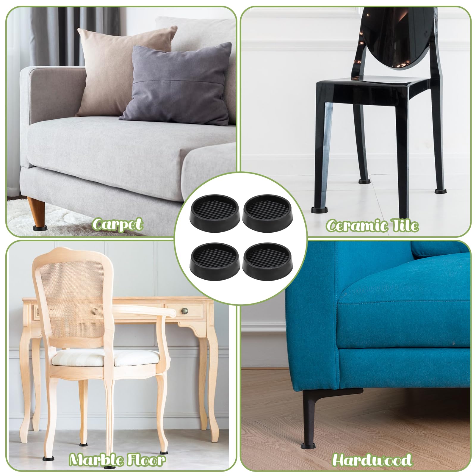 Lot de 4 patins de meubles antidérapants en caoutchouc - Pieds de meubles antidérapants - Butoirs de lit - Protection des pieds de table et de chaise - 3