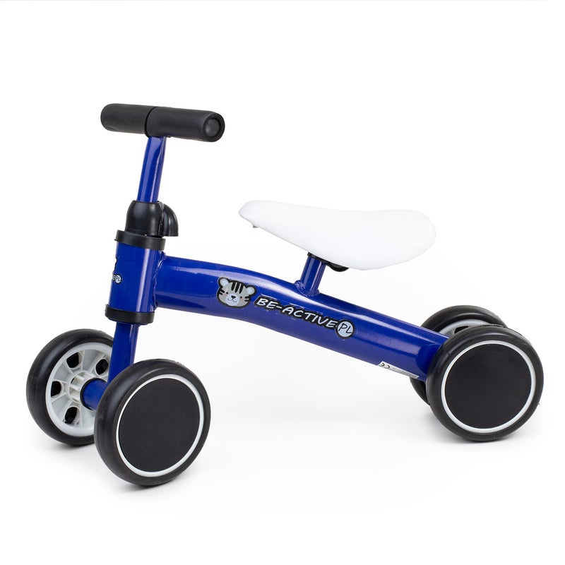 Rowerek biegowy dla dzieci, jeździk do nauki 4-kołowy niebieski Be-active.pl