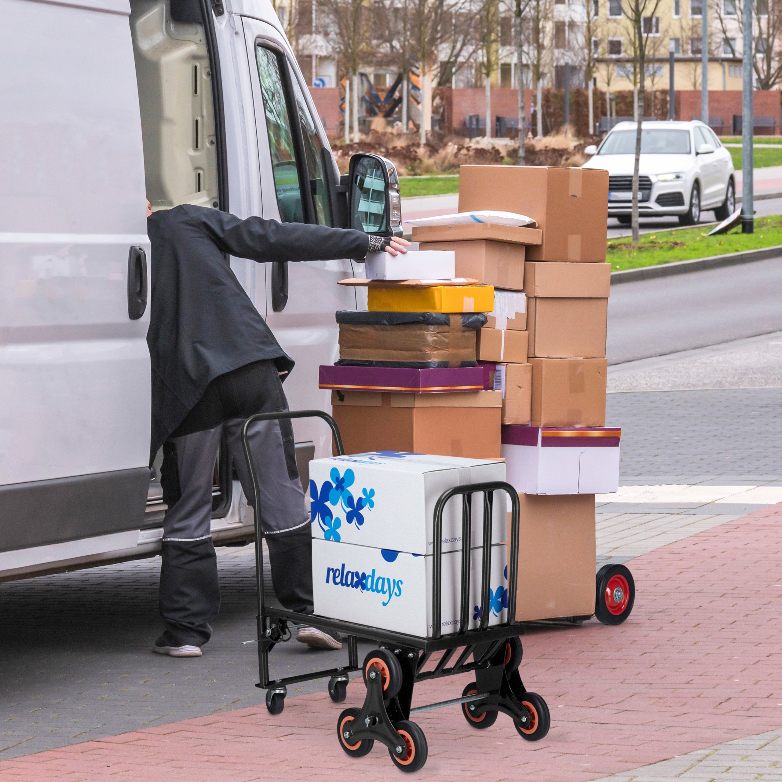 Diable pour escaliers, chariot de transport, porte-charge pliable, jusqu'à 50/150 kg, roue en caoutchou, noir, Relaxdays - 5