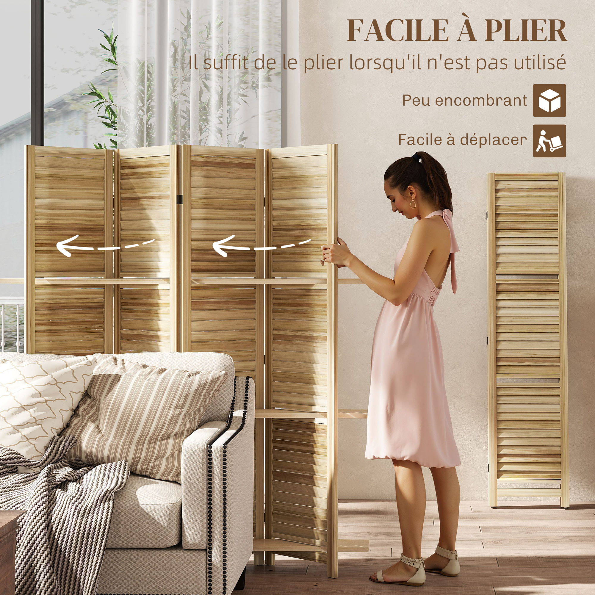 Paravent intérieur Bois de paulownia HOMCOM - 5