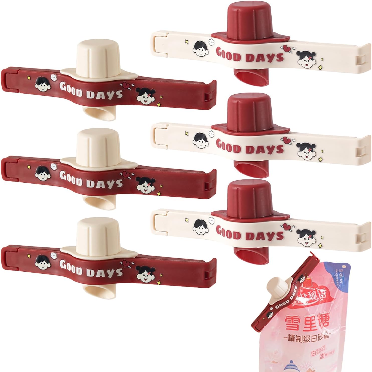 6-częściowy zacisk do torebek na żywność, zacisk do zamykania żywności, zacisk do przypraw z dzióbkiem do nalewania, do torebek na przekąski